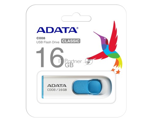 Флеш диск AData 16Gb C008 AC008-16G-RWE USB2.0 белый
