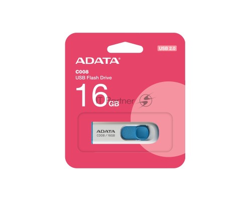 Флеш диск AData 16Gb C008 AC008-16G-RWE USB2.0 белый