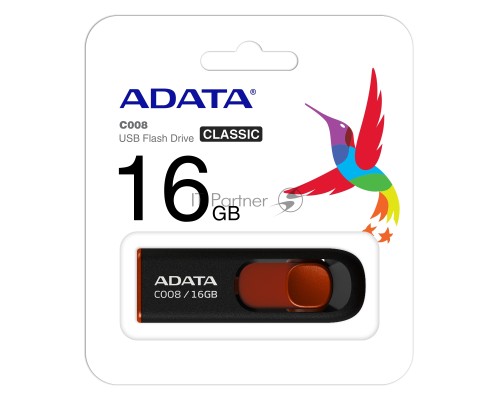 Флеш диск AData 16Gb C008 AC008-16G-RKD USB2.0 красный