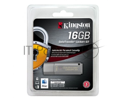 Флеш Диск 16GB Kingston DataTraveler Locker+ G3 256bit Encryption, USB 3.0, металлик