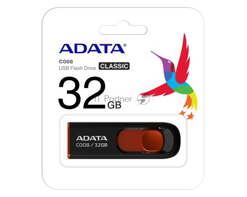 Флеш диск ADATA Flash Drive 32Gb С008 AC008-32G-RKD {USB2.0, Black-Red}