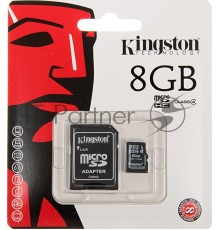 Флеш карта microSDHC 8Gb Class4 Kingston SDC4/8Gb + adapter