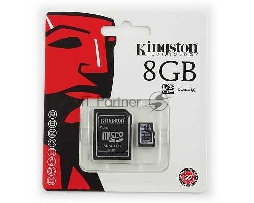 Флеш карта microSDHC 8Gb Class4 Kingston SDC4/8Gb + adapter