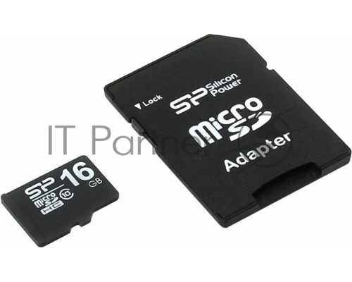Флеш карта microSDHC 16Gb Class10 Silicon Power SP016GBSTH010V10-SP + adapter