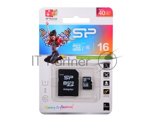 Флеш карта microSDHC 16Gb Class10 Silicon Power SP016GBSTH010V10-SP + adapter