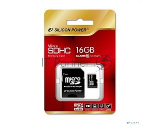 Флеш карта microSDHC 16Gb Class10 Silicon Power SP016GBSTH010V10-SP + adapter