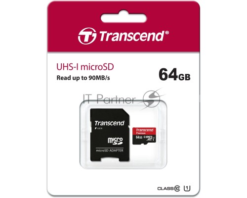 Флеш карта microSDXC 64Gb Class10 Transcend TS64GUSDU1 + adapter