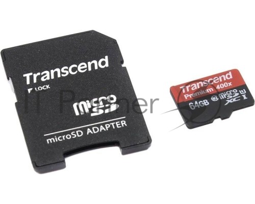 Флеш карта microSDXC 64Gb Class10 Transcend TS64GUSDU1 + adapter