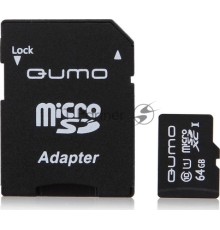 Флэш карта MicroSDHC 64Gb QUMO QM64GMICSDXC10U1 {MicroSDXC Class 10 UHS-I, SD adapter}