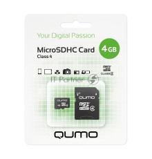 Флэш карта Micro SecureDigital 4Gb QUMO QM4GMICSDHC4 {MicroSDHC Class 4, SD adapter}