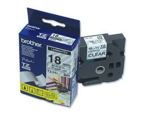 [Расходные материалы] Brother TZE-141 Картридж с лентой (P-Touch, 18мм, Черный на прозрачном)