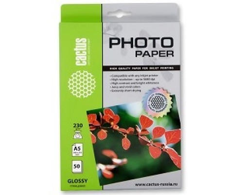 [Бумага] CACTUS CS-GA523050 Фотобумага глянцевая, А5, 210*148мм, 230 г/м2, 50 листов