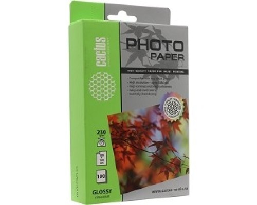 [Бумага] Cactus CS-GA6230100 Бумага 10x15/230г/м2/100л./белый, глянцевое для струйной печати
