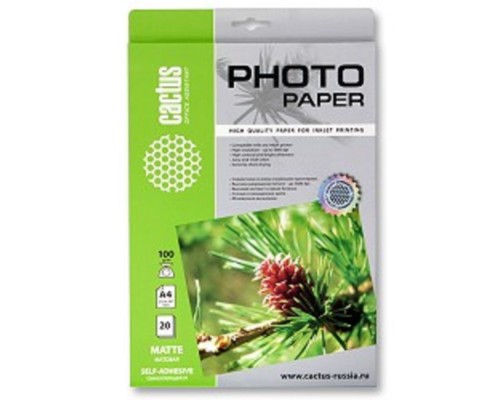 [Бумага] Cactus CS-MSA410020 Фотобумага A4/100г/м2/20л. матовое, самоклей. для струйной печати
