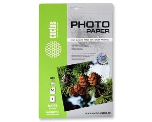 [Бумага] Cactus CS-MMA46902 Фотобумага с магнитным слоем матовая, А4, 690 г/м2, 2 листа