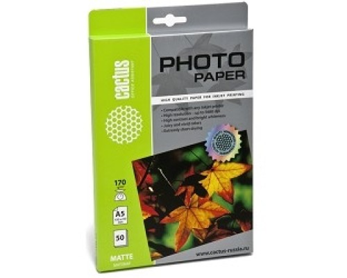 [Бумага] Cactus CS-MA517050 Фотобумага матовая А5 210*148мм 170 г/м2 50 листов