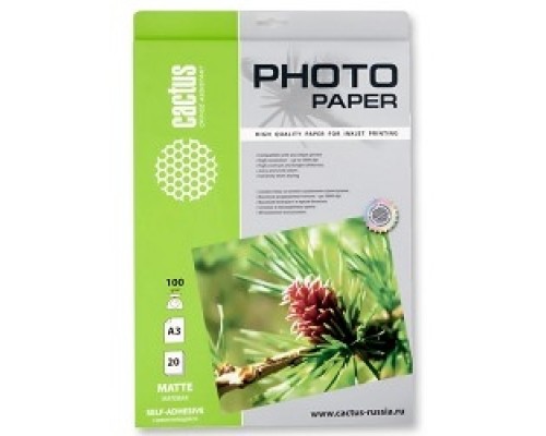 [Бумага] Cactus CS-MSA310020 Самоклеящаяся фотобумага матовая А3 100 г/м2 20 листов