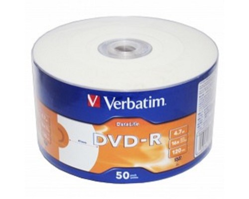 [Диск] Verbatim  Диски DVD-R  4,7 Gb 16x DataLife Inkjet Printable, Shrink, 50 шт (43793)