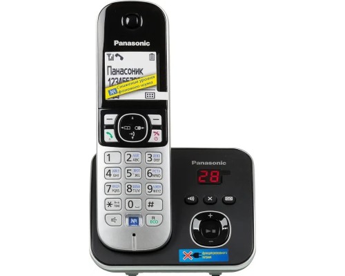[Телефон] Panasonic KX-TG6821RUB  (черный) {Беспроводной DECT,автоответчик,определитель номера,телефонный справочник 120 зап.}