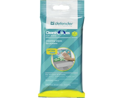 [Чистящие средства ] DEFENDER Салфетки для экрана CLN 30202, в мягкой упаковке, 20шт.