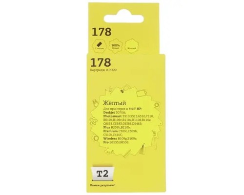 [Расходные материалы] T2 CB320HE/№178 Картридж (IC-H320) №178 для HP Deskjet 3070A/Photosmart 5510/6510/7510/B110/C8583, жёлтый, С ЧИПОМ, 250 стр.