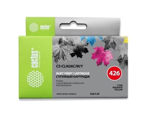 [расходные материалы] CACTUS CLI-426C/M/Y Комплект цветных картриджей CS-CLI426C/M/Y для CANON PIXMA MG5140/5240/6140/8140; MX884