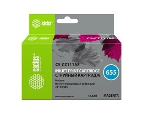 [расходные материалы] CACTUS CZ111AE Картридж № 655 (пурпурный) для принтеров HP DJ IA 3525/5525/4515/4525