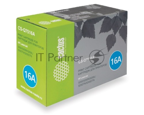 Картридж Cactus CS-Q7516A для принтеров HP LaserJet 5200/5200N; Canon LBP 3500 черный 12000 стр.