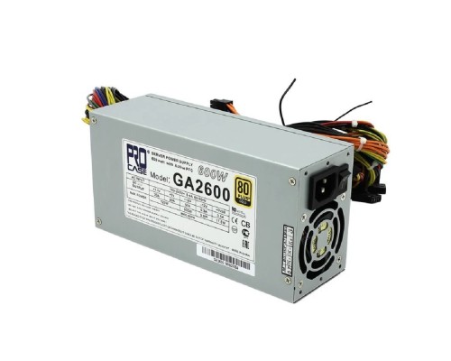 [Блок питания] Procase GA2600 Блок питания ATX 2U  2FAN (600W), 80+ Gold, 200*100*70mm, Активный PFC,  +5B=20A, +12B=50A, +3,3B=20A, 5VSB=3.5A, -12B=0.3A, Защита от перегрузки 105-150%, Входное напряжение 160-240В