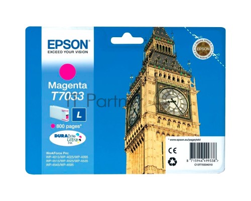 Картридж струйный Epson C13T70334010 пурпурный (800 стр.) для WorkForce WP-4015DN WP-4015, WP-4025DW WP-4025, WP-4095DN WP-4095, WP-4515DN WP-4515, WP-4525DNF WP-4525, WP-4535DWF WP-4535, WP-4595DNF WP-4595