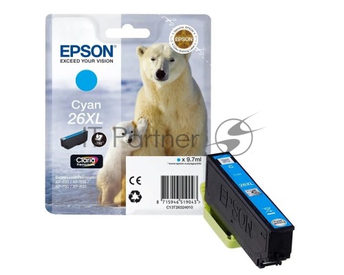 Картридж струйный Epson (C13T26324012/C13T26324010) 26XL голубой, 700 стр., для Epson XP-600/605/700/710/800