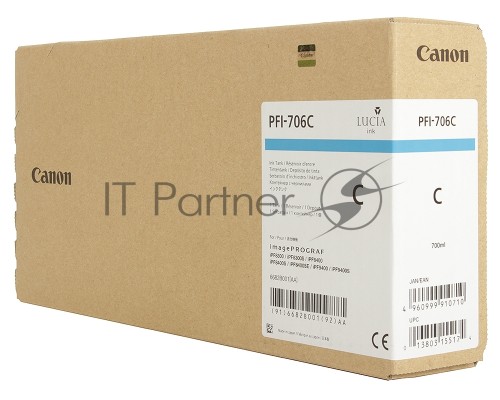 Картридж струйный Canon PFI-706 C голубой для iPF8300S/8400/9400S/9400 (6682B001)