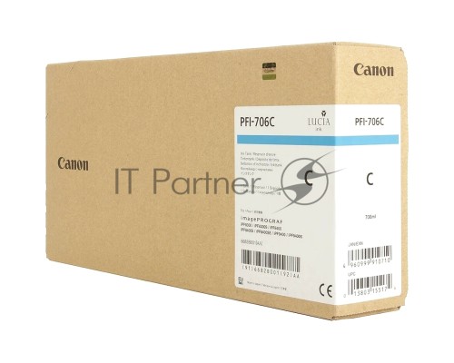 Картридж струйный Canon PFI-706 C голубой для iPF8300S/8400/9400S/9400 (6682B001)