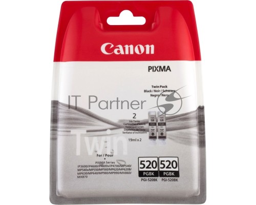 Картридж струйный Canon PGI-520BK 2932B012 черный x2уп. (19 мл) для Canon Pixma iP3600/4600/MP540/620
