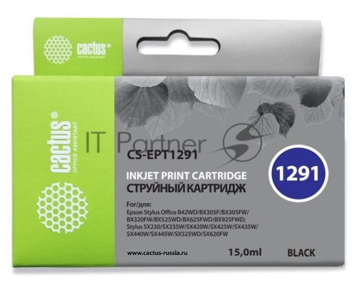 Картридж струйный Cactus CS-EPT1291 черный (15 мл) для Epson Stylus Office B42/BX305/BX305F/BX320/BX525/BX625/SX420/SX425/SX525/SX620