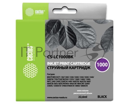 Картридж струйный Cactus CS-LC1000BK черный для Brother DCP 130C/ 330С, MFC-240C/ 5460CN (22,6ml)