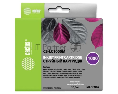 Картридж струйный Cactus CS-LC1000M пурпурный (20 мл) для Brother DCP 130C/ 330С, MFC-240C/ 5460CN