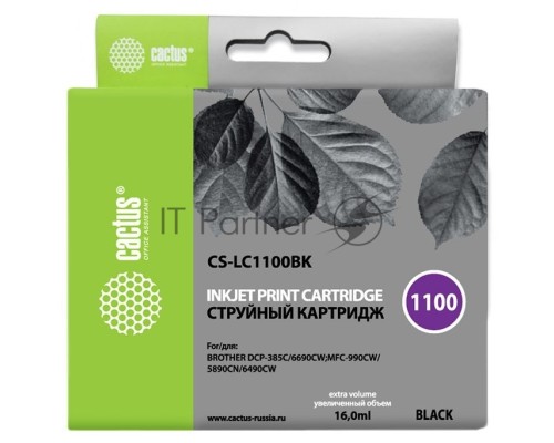 Картридж струйный Cactus CS-LC1100BK черный (16 мл) для Brother DCP-385c/6690cw/MFC-990/5890/5895/6490