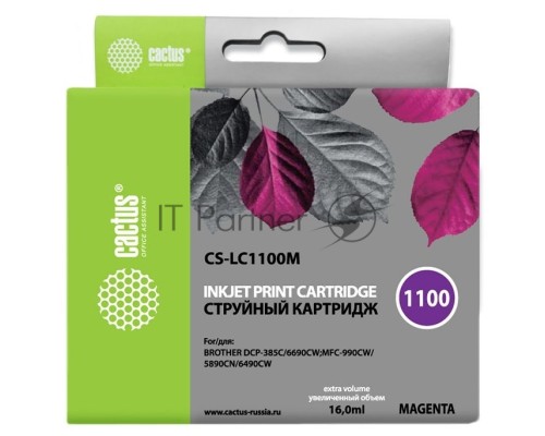 Картридж струйный Cactus CS-LC1100M пурпурный (16 мл) для Brother DCP-385c/6690cw/MFC-990/5890/5895/6490