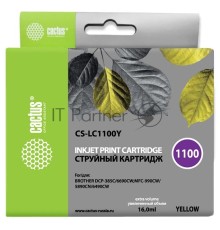 Картридж струйный Cactus CS-LC1100Y желтый (16 мл) для Brother DCP-385c/6690cw; MFC-990/5890/5895
