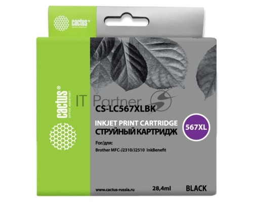 Картридж струйный Cactus CS-LC567XLBK черный (28.4 мл) для Brother MFC J2310, MFC J2510