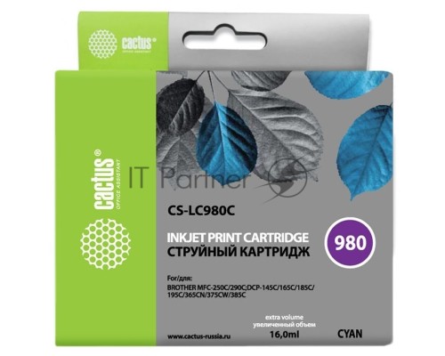Картридж струйный Cactus CS-LC980C голубой (16 мл) для Brother DCP-145C/165C MFC-250C/290C