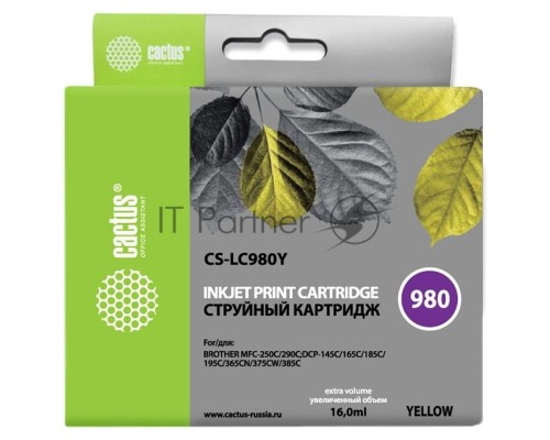 Картридж струйный Cactus CS-LC980Y желтый для Brother DCP-145C/165C MFC-250C/290C (16ml)