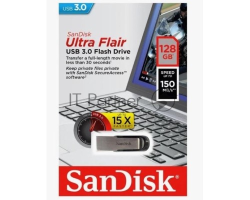 Флеш диск Sandisk 128Gb Cruzer Ultra Flair SDCZ73-128G-G46 USB3.0 серебристый/черный