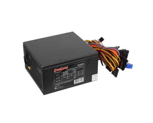 Блок питания 500W Exegate 500PPX RTL, ATX, black, active PFC, 12cm, 20+4pin/4pin/PCI-E/4*IDE/5*SATA