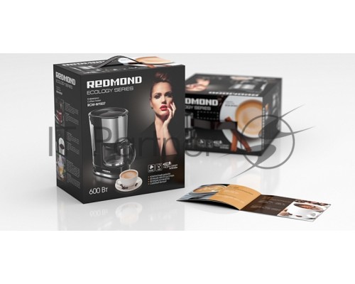 Кофеварка капельная Redmond RCM-M1507 черный/серебристый, исп. кофе - молотый, 0.6 л, 600 Вт
