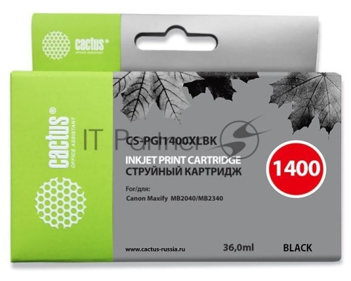 Картридж струйный Cactus CS-PGI1400XLBK черный (36 мл) для HP Canon MB2050/MB2350/MB2040/MB2340