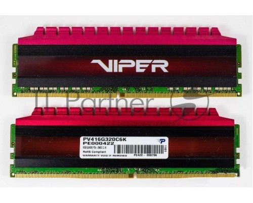 Оперативная память Patriot DIMM DDR4 2x8Gb 3200MHz PV416G320C6K RTL PC4-25600 CL16 288-pin 1.35В Оперативная память Patriot DIMM DDR4 2x8Gb 3200MHz PV416G320C6K RTL PC4-25600 CL16 288-pin 1.35В