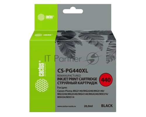 Картридж струйный Cactus CS-PG440XL черный (600 стр., 20 мл) для Canon Pixma MG2140/3140/2240/2245/3240/3540/3640/4140/4240/4250/MX374/375/394/434/454/474/514/524/534/TS5140