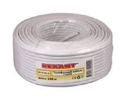 [Патч-корды (сетевые, телефонные)] Rexant (01-5101) Кабель телефонный ШТЛП 4 жилы Cu, белый, 100м